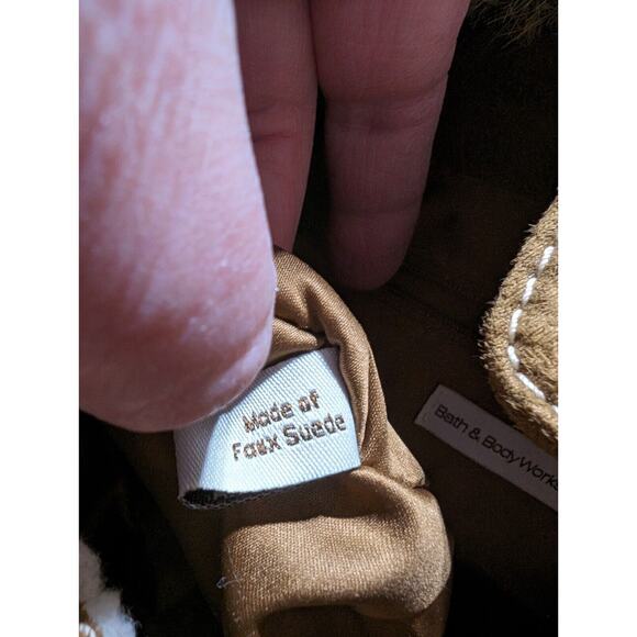 Bath & Body Works Shoulder Bag Brown Suede Cream Sherpa Trim Faux Fur Purse - Picture 8 of 8